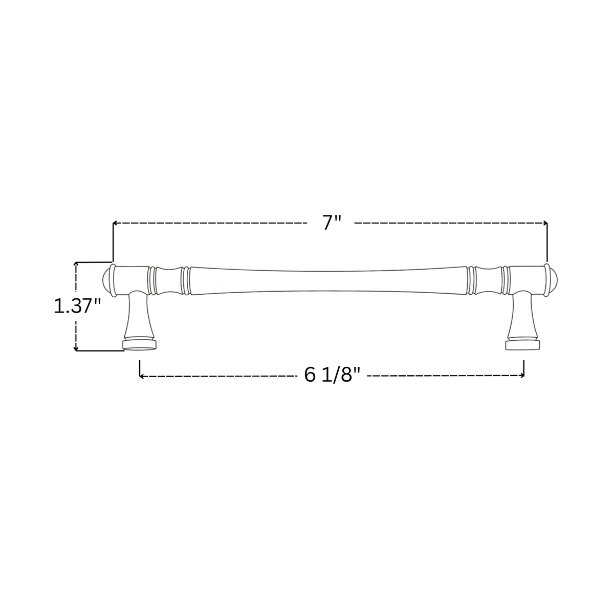 7-inch brass cabinet pull with classic design and precise measurements