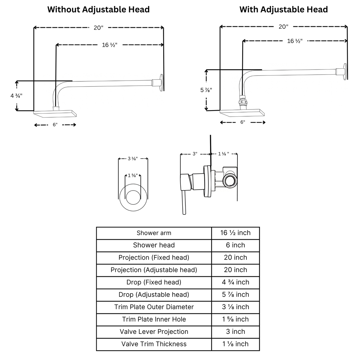 Unlacquered Brass Square Rain Shower System – Straight arm