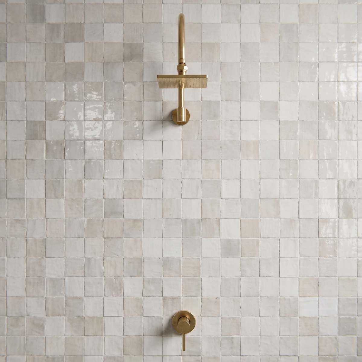 Unlacquered Brass Square Rain Shower System with Gooseneck arm