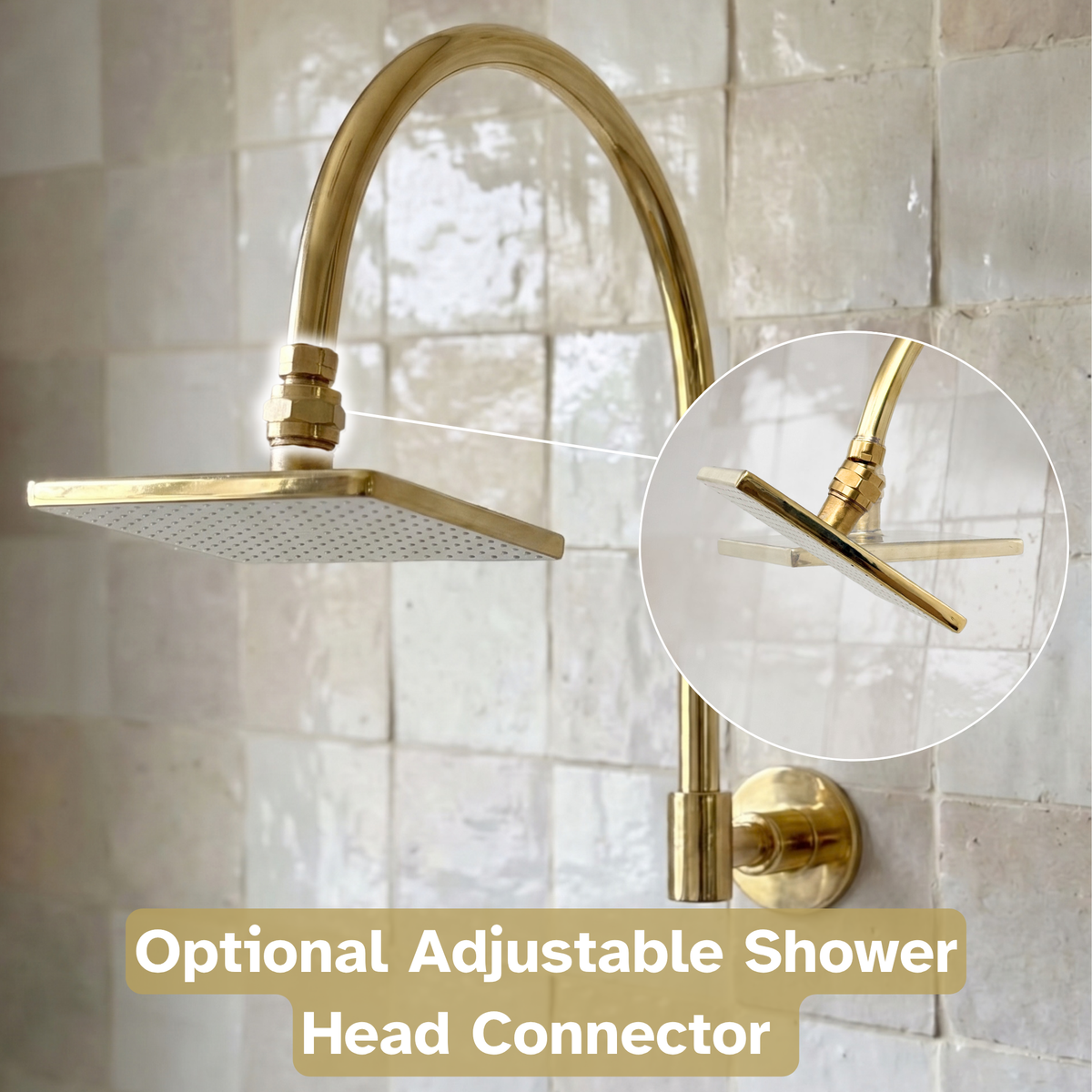 Unlacquered Brass Square Rain Shower System with Gooseneck arm