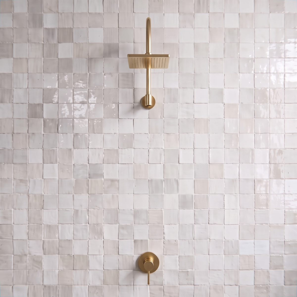 Unlacquered Brass Square Rain Shower System with Gooseneck arm