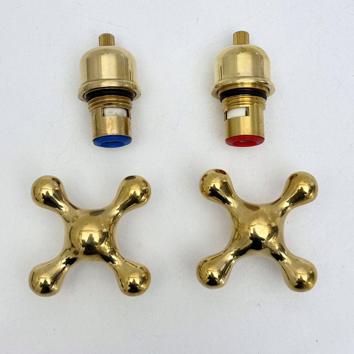 Unlacquered Brass Cross Handles with Cartridge, Solid Brass Cross Handles for Brass Fixtures - image 1