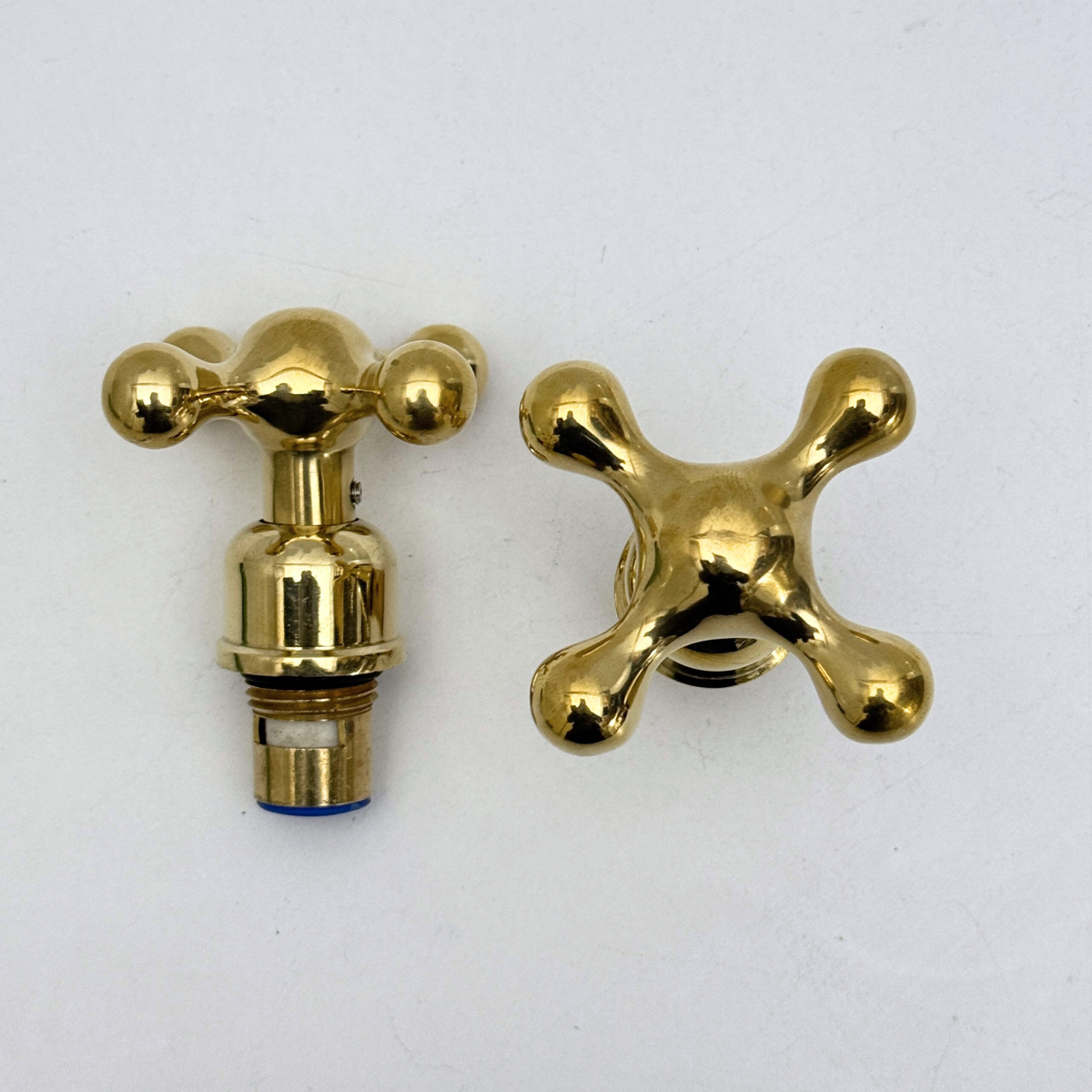 Unlacquered Brass Cross Handles with Cartridge, Solid Brass Cross Handles for Brass Fixtures - image 2