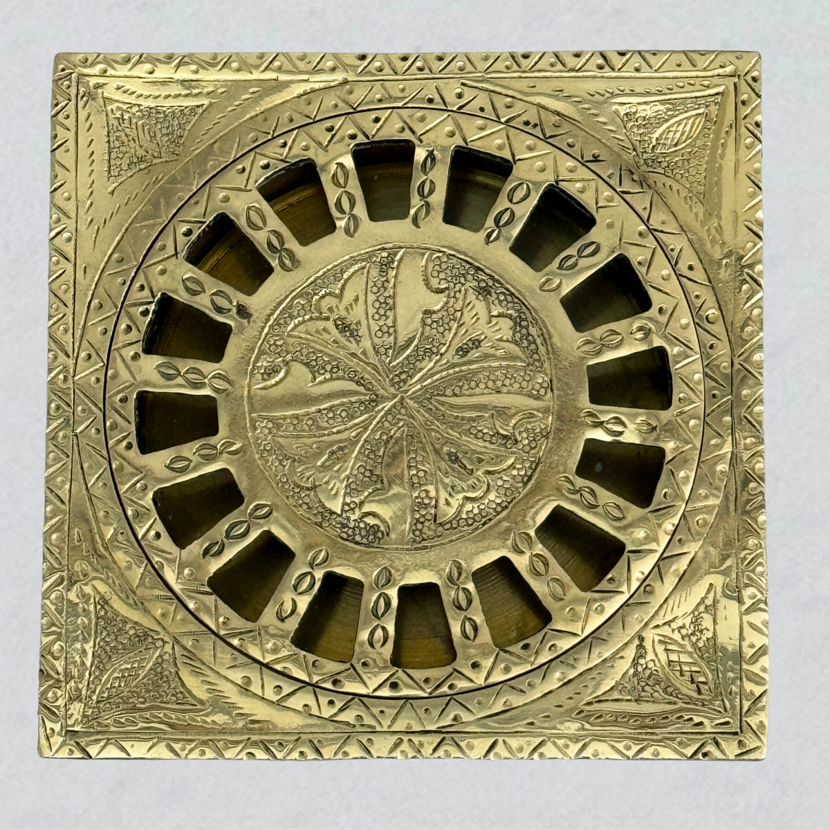 Unlacquered Brass Engraved Shower Drain with Removable Cover, Solid Brass Square Shower Drain - image 1