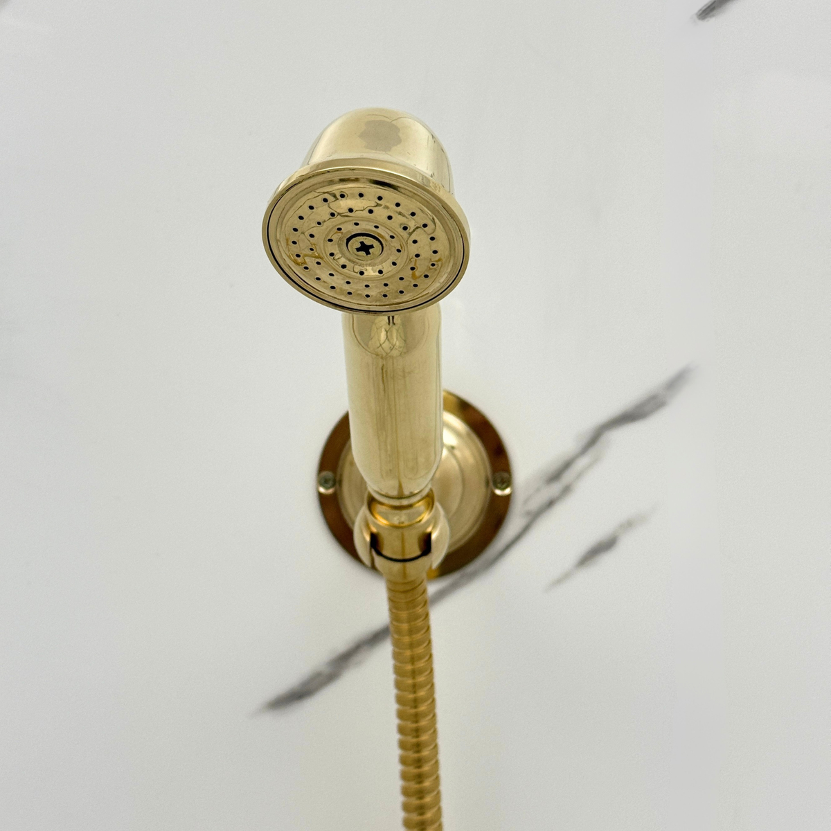 Unlacquered Brass Exposed Shower System with Flat Rainfall Head & Handheld