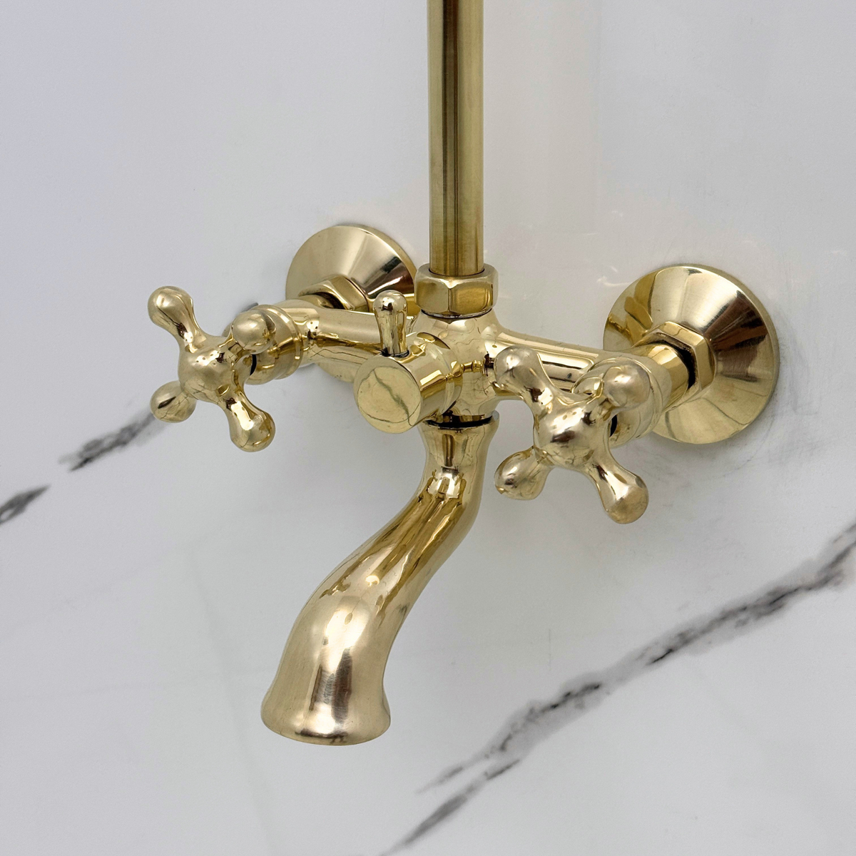 Unlacquered Brass Exposed Shower System with Rainfall Head & Tub Filler