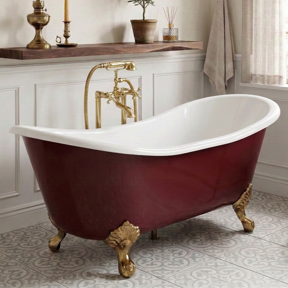 Unlacquered Brass Freestanding Bathtub Faucet, Solid Brass Clawfoot Tub Filler with Handheld Shower Head, - image 1