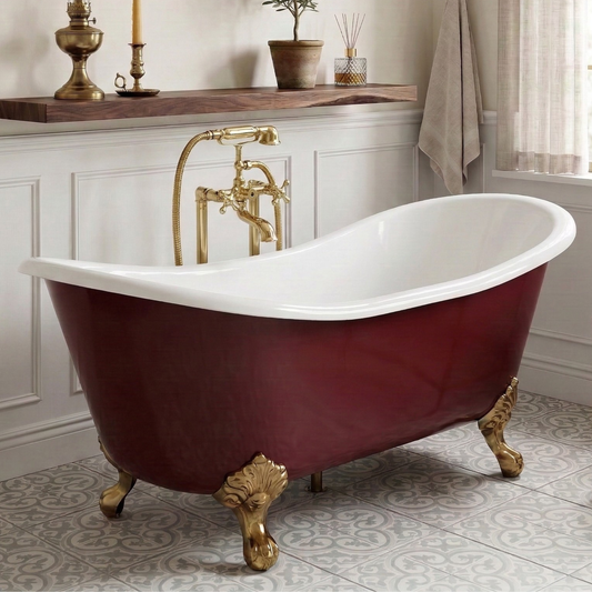 Unlacquered Brass Freestanding Bathtub Faucet, Solid Brass Clawfoot Tub Filler with Handheld Shower Head, - image 1