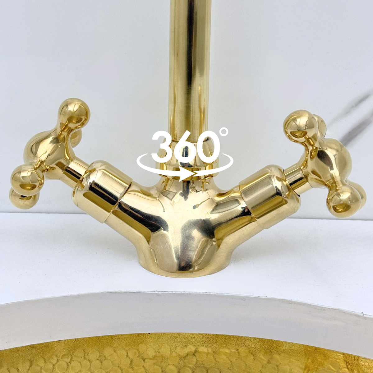 Gooseneck unlacquered brass single-hole faucet, 7" reach with cross handles – alternate view 5