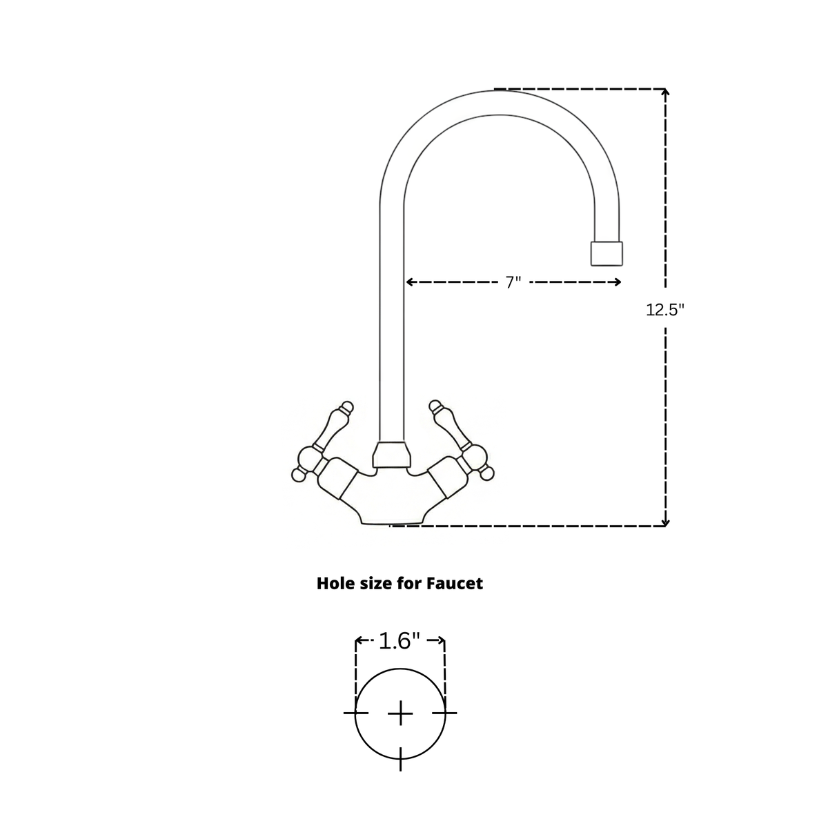 Gooseneck unlacquered brass single-hole faucet, 7" reach with lever handles – alternate view 11