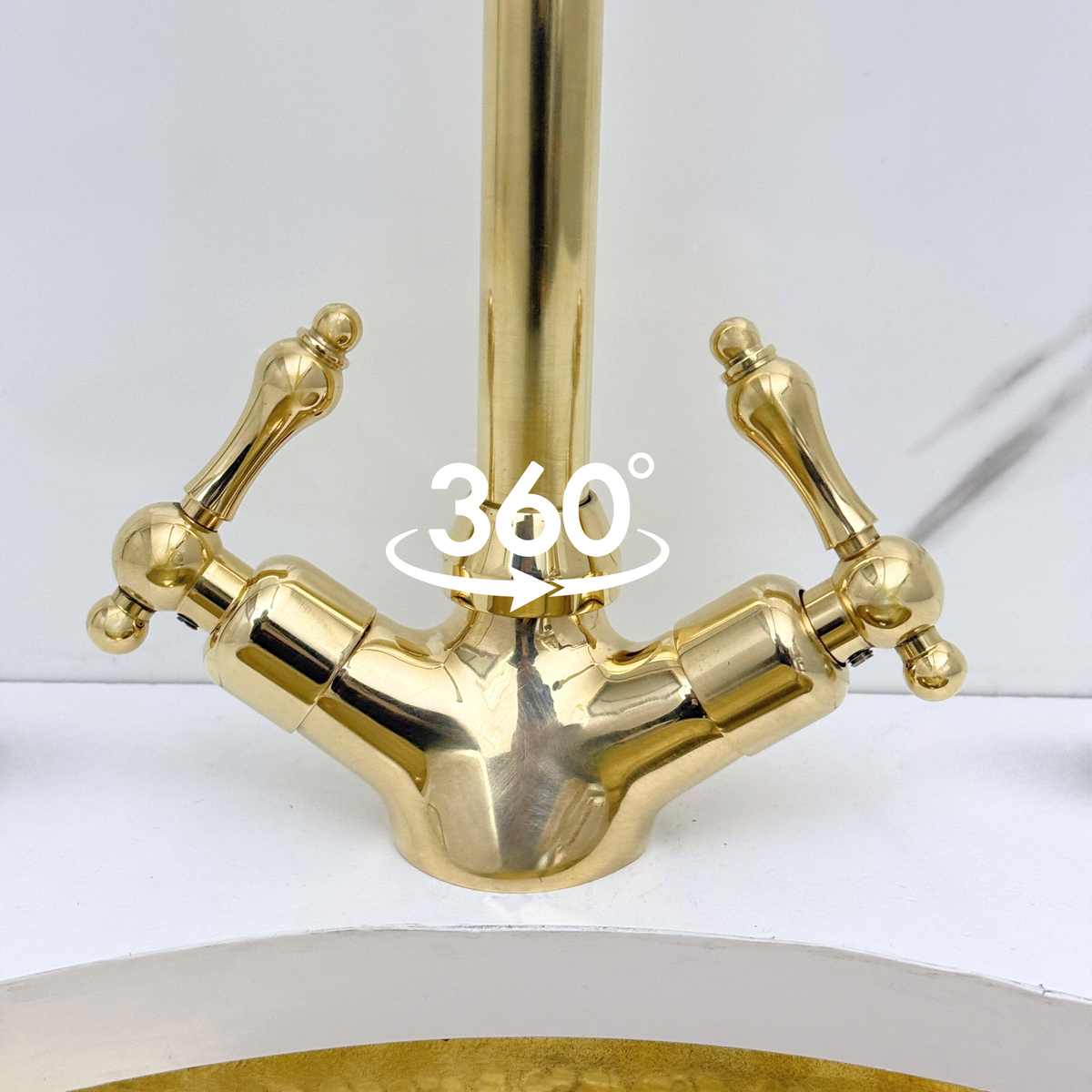 Gooseneck unlacquered brass single-hole faucet, 7" reach with lever handles – alternate view 4
