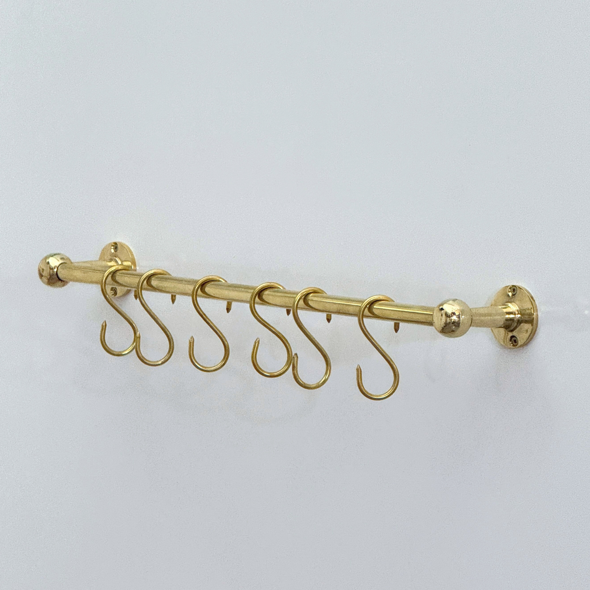 Unlacquered Brass Hanging Pot Rack, Kitchen Hook Rail, Wall Mount Rail with hooks - image 5