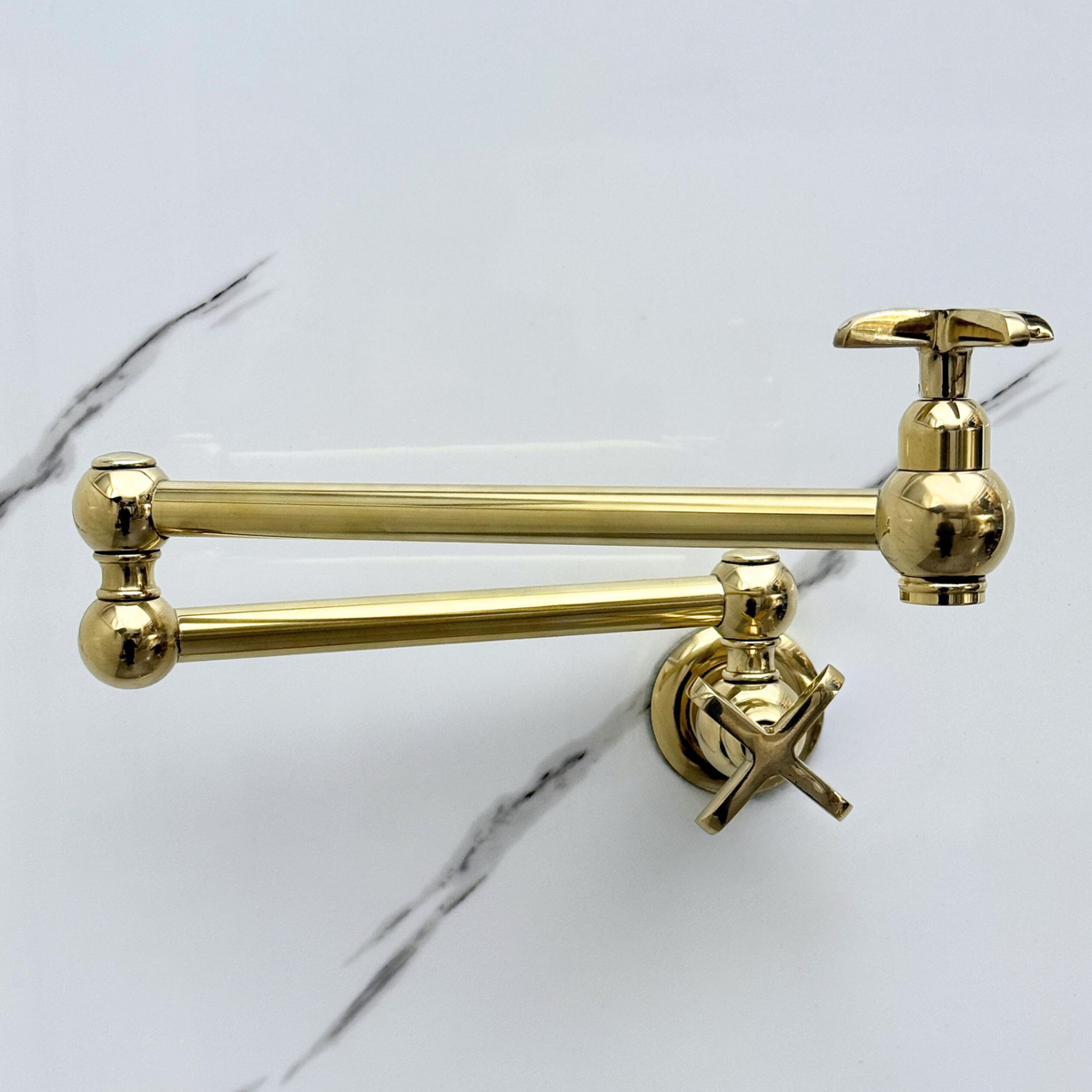 Unlacquered Brass Wall-Mount Pot Filler with Cross Handles – alternate view 10