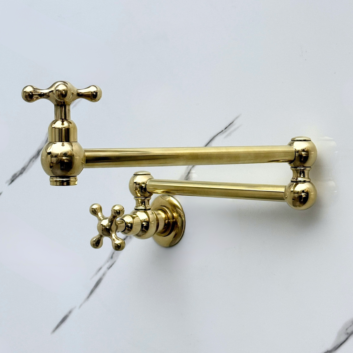 Unlacquered Brass Wall-Mount Pot Filler with Cross Handles – alternate view 3
