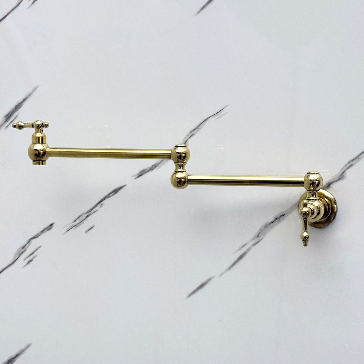 Unlacquered Brass Wall-Mount Pot Filler with Lever Handles – alternate view 7