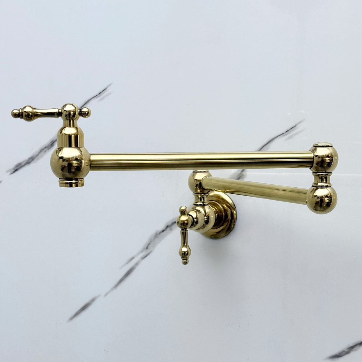Unlacquered Brass Wall-Mount Pot Filler with Lever Handles – alternate view 5