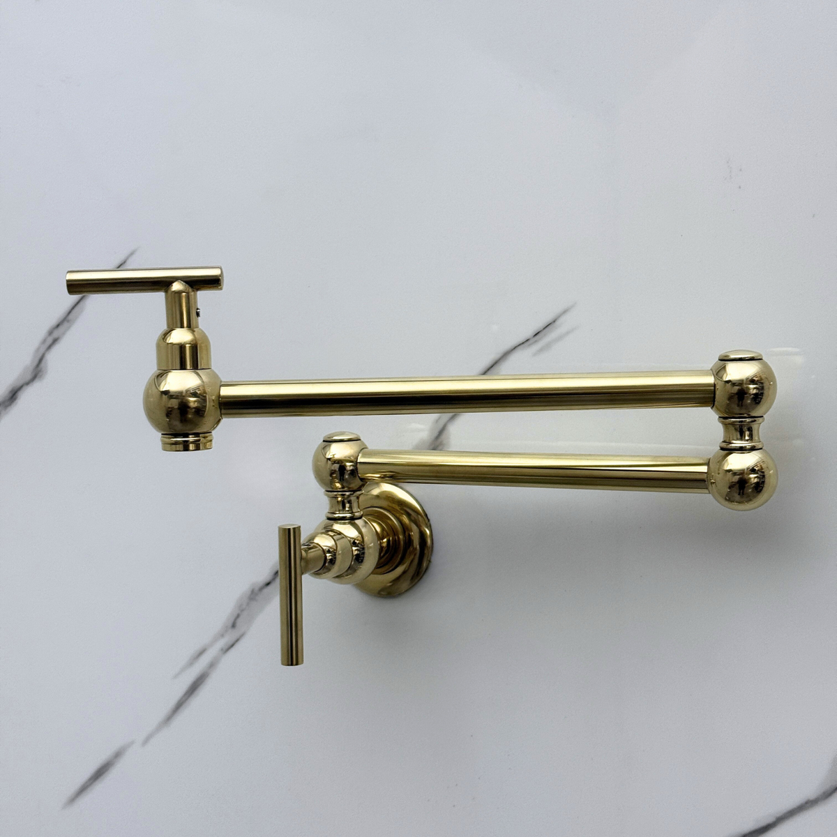 Unlacquered Brass Wall-Mount Pot Filler with Lever Handles – alternate view 6