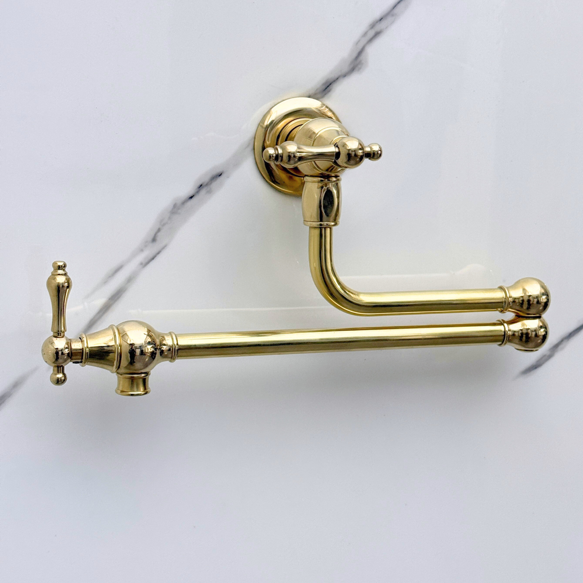 Unlacquered Brass Pot Filler with Lever Handles – alternate view 2