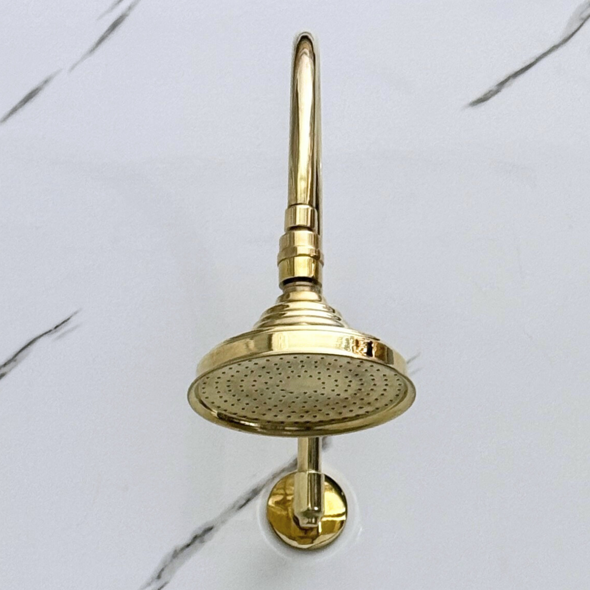 Unlacquered Brass Round Rain Shower Head with Arcuate Arm, Adjustable Brass Shower Head - image 2