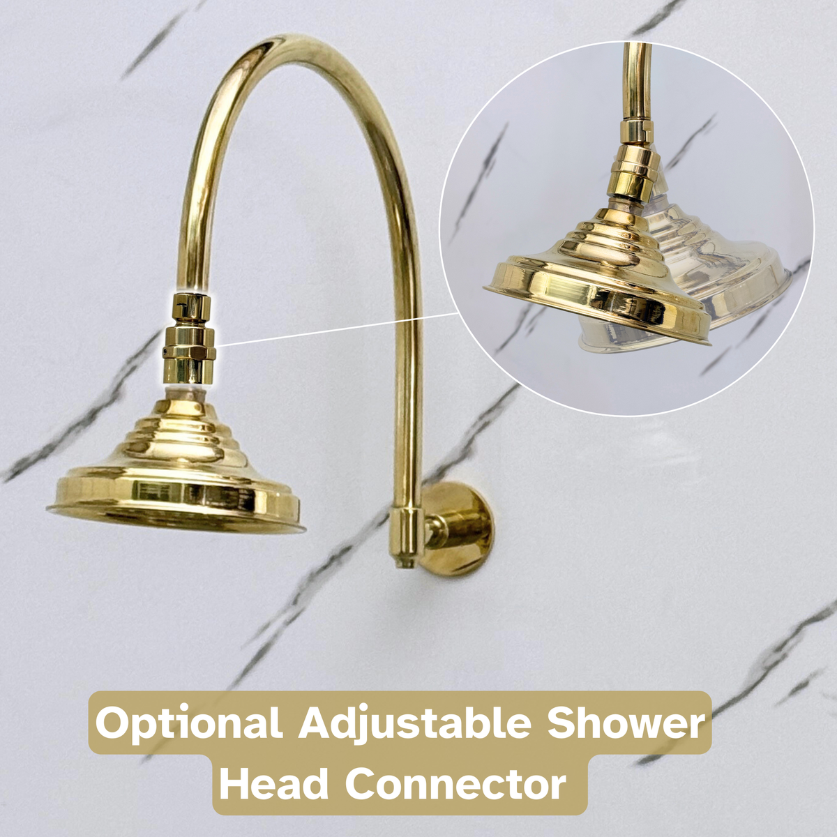 Unlacquered Brass Round Rain Shower Head with Arcuate Arm, Adjustable Brass Shower Head - image 3