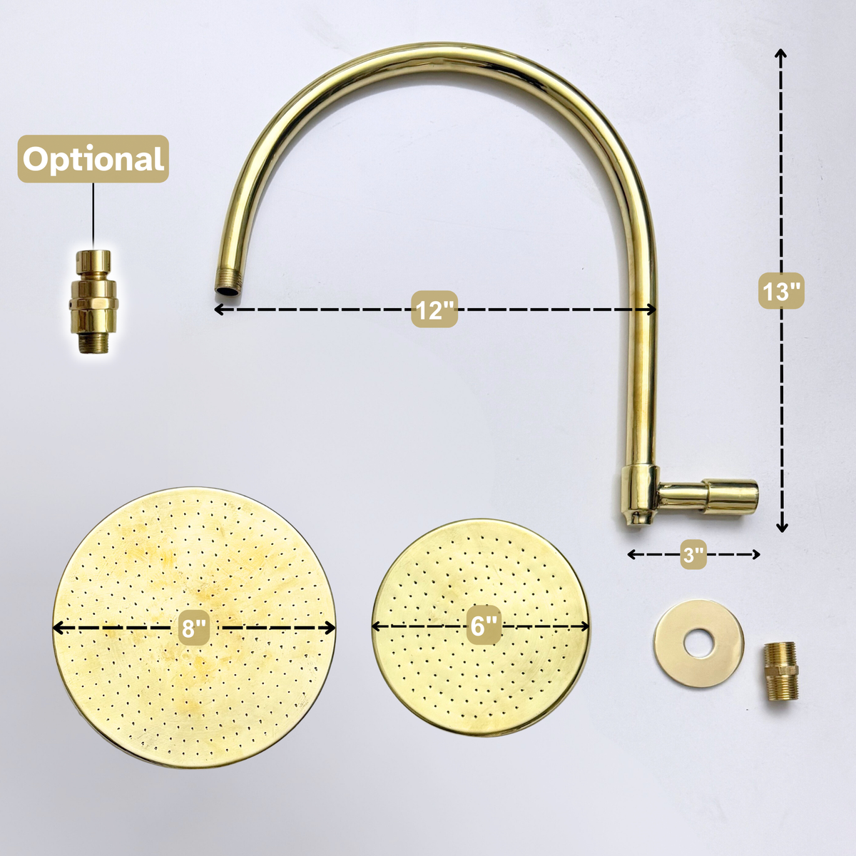 Unlacquered Brass Flat Rain Shower Head with Arcuate Arm, Adjustable Brass Shower Head - image 7