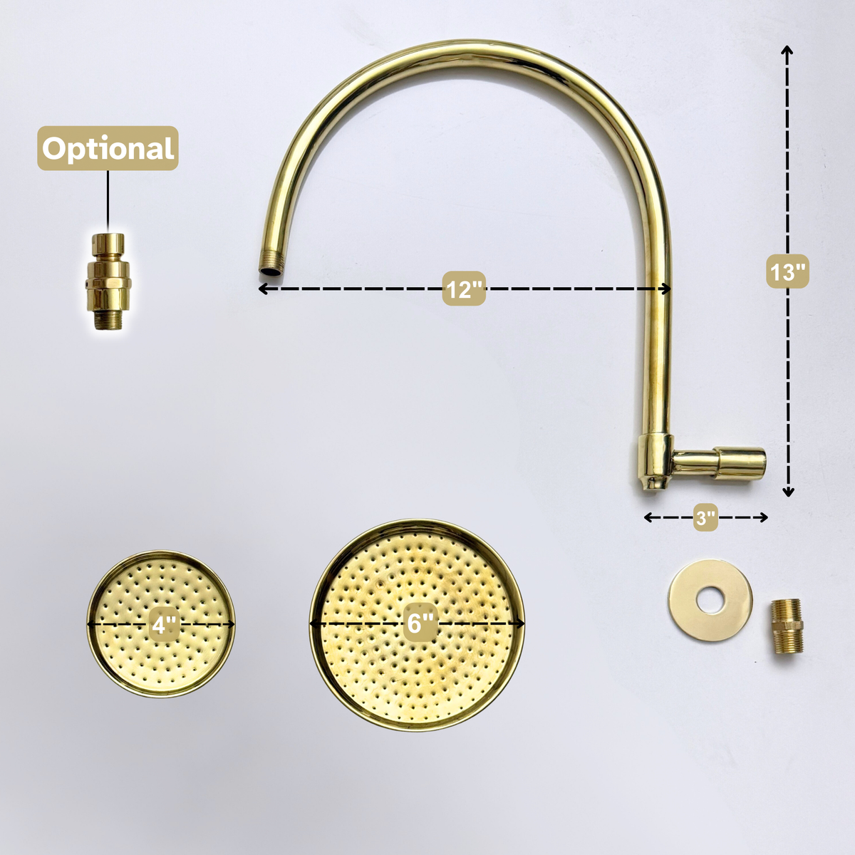 Unlacquered Brass Round Rain Shower Head with Arcuate Arm, Adjustable Brass Shower Head - image 7