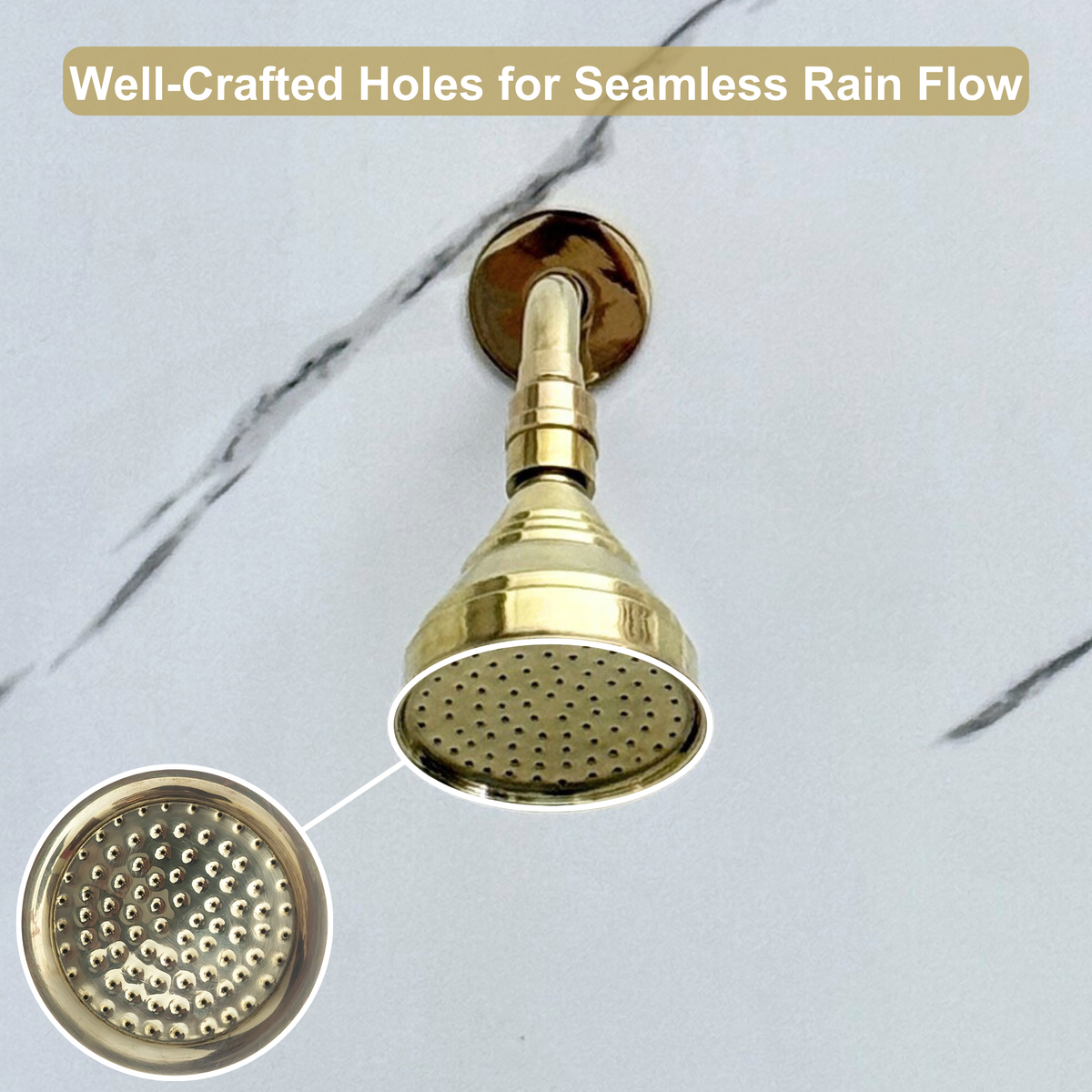 Unlacquered Brass Round Rain Shower Head with Short Arm - image 5