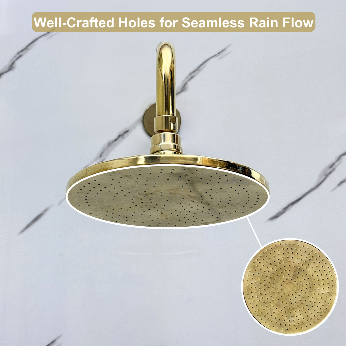 Unlacquered Brass Flat Rain Shower Head with Straight Arm, Adjustable Brass Shower Head - image 3