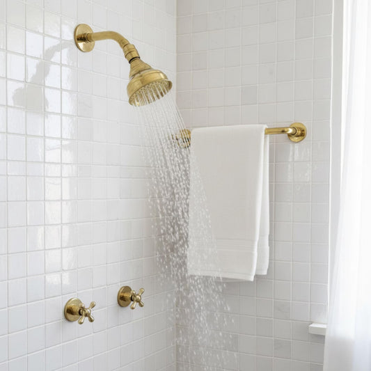 Unlacquered Brass Round Rain Shower System — Short arm (UBCSS-008) — shower system overview