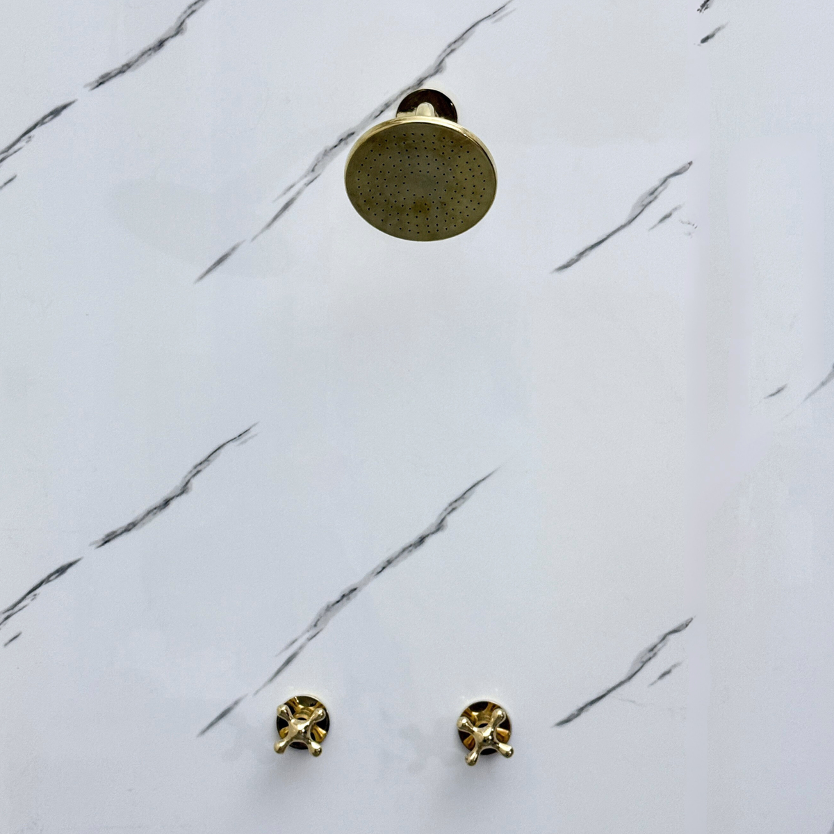 Unlacquered Brass Adjustable Flat Round Rain Shower System — Short arm (UBCSS-007) — detail view 5