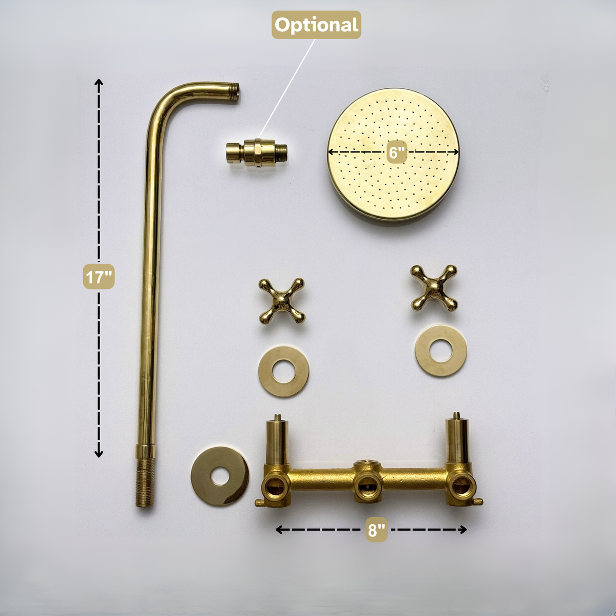 Unlacquered Brass Adjustable Flat Round Rain Shower System — Straight arm (UBCSS-004) — detail view 13