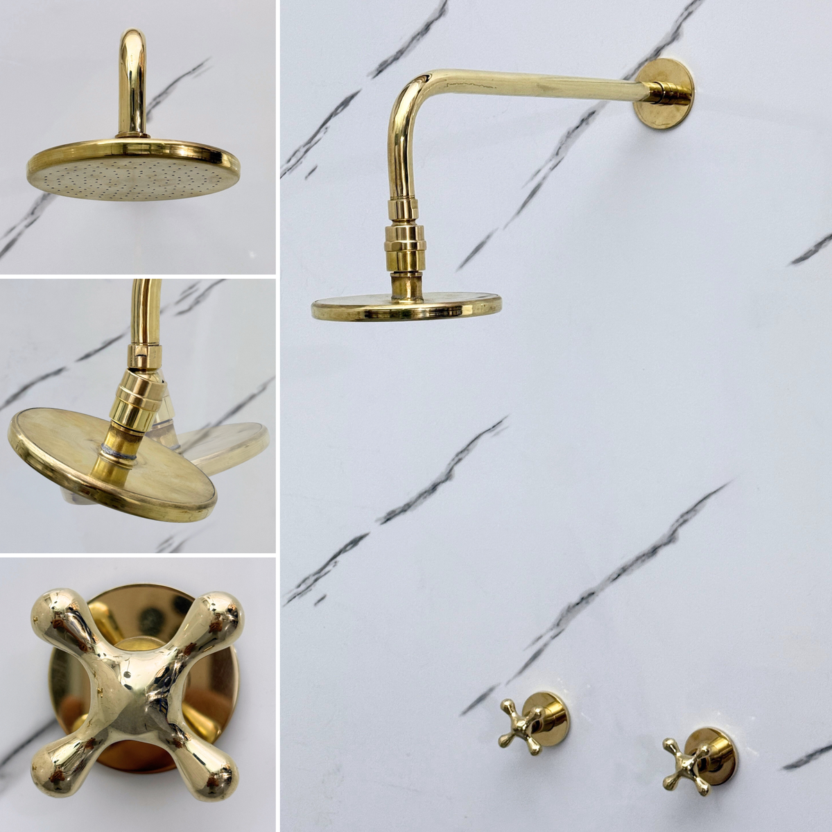 Unlacquered Brass Adjustable Flat Round Rain Shower System — Straight arm (UBCSS-004) — detail view 3