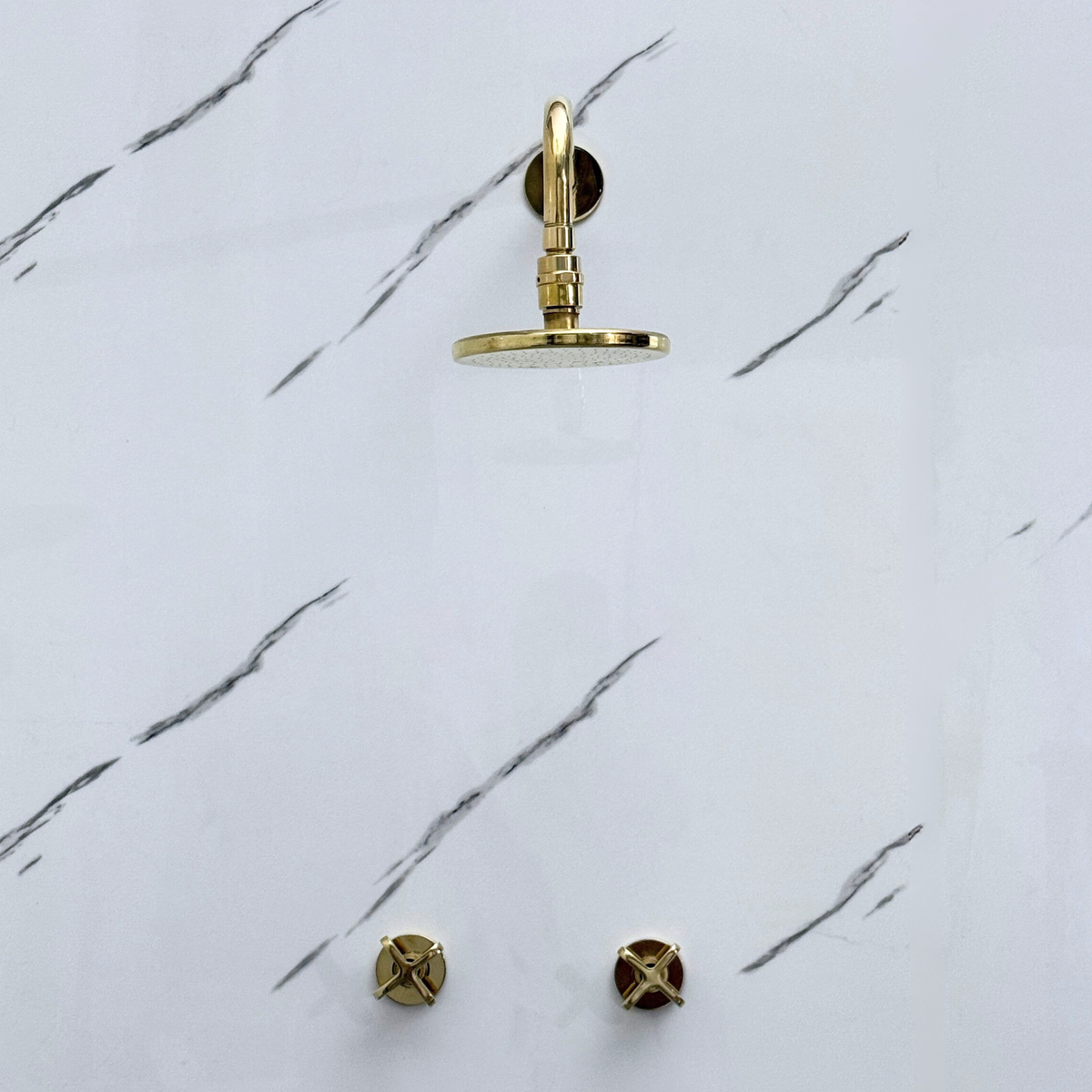 Unlacquered Brass Adjustable Flat Round Rain Shower System — Straight arm (UBCSS-004) — detail view 5