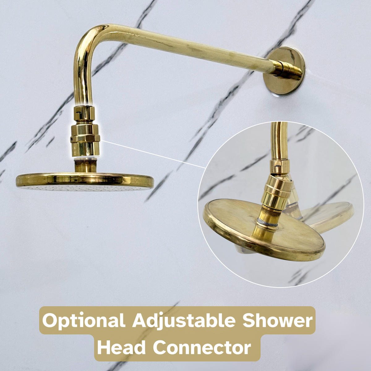 Unlacquered Brass Adjustable Flat Round Rain Shower System — Straight arm (UBCSS-004) — detail view 10