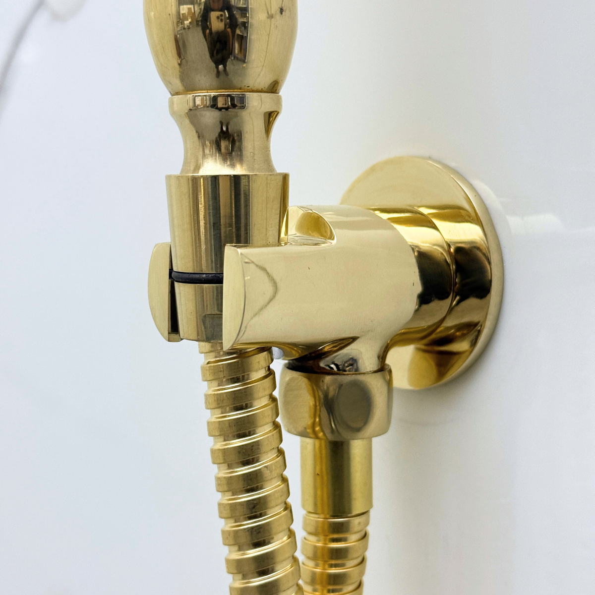 Unlacquered Brass Adjustable Square Rain Shower System with Handheld — Straight arm (UBCSS-017) — detail view 12