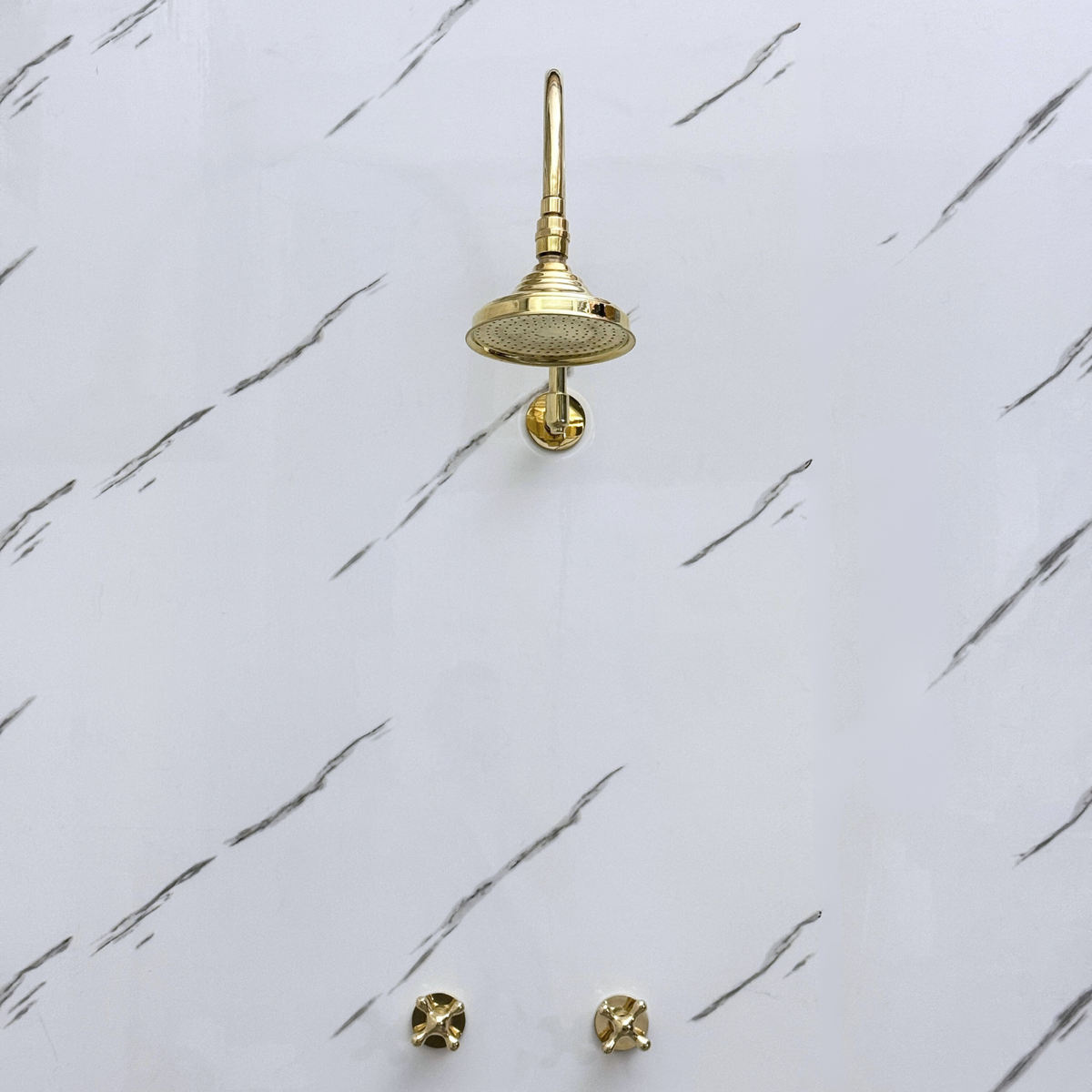 Unlacquered Brass Adjustable Round Rain Shower System — Arcuate arm (UBCSS-003) — detail view 5