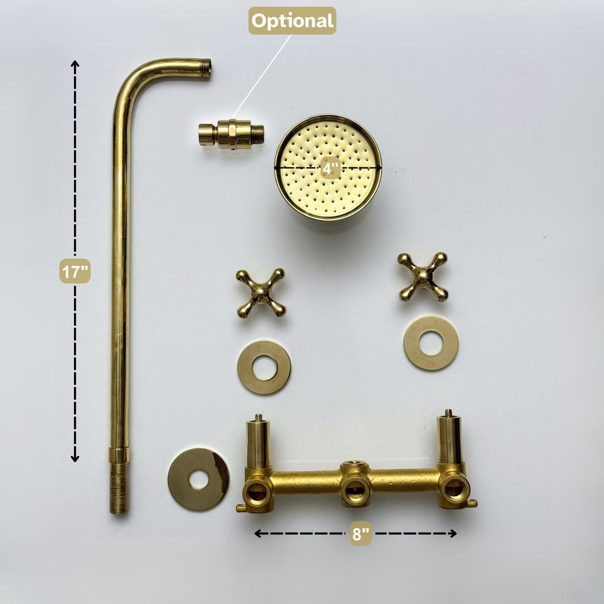 Unlacquered Brass Adjustable Round Rain Shower System — Straight arm (UBCSS-006) — detail view 13