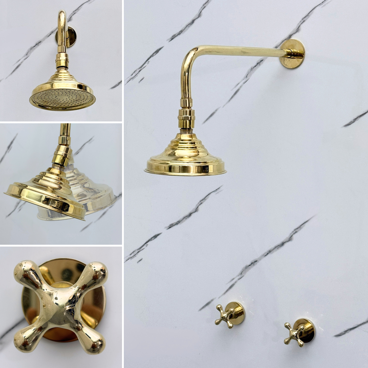 Unlacquered Brass Adjustable Round Rain Shower System — Straight arm (UBCSS-005) — detail view 3