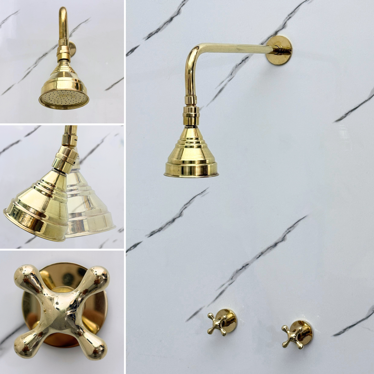 Unlacquered Brass Adjustable Round Rain Shower System — Straight arm (UBCSS-006) — detail view 3