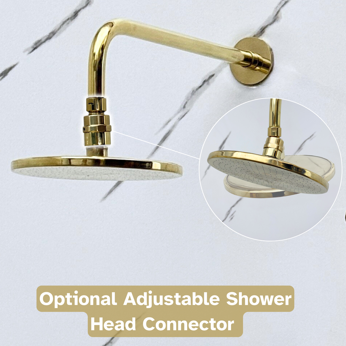 Unlacquered Brass Adjustable Round Rain Shower System with Handheld & Tub Filler — Straight arm (UBCSS-015) — detail view 7