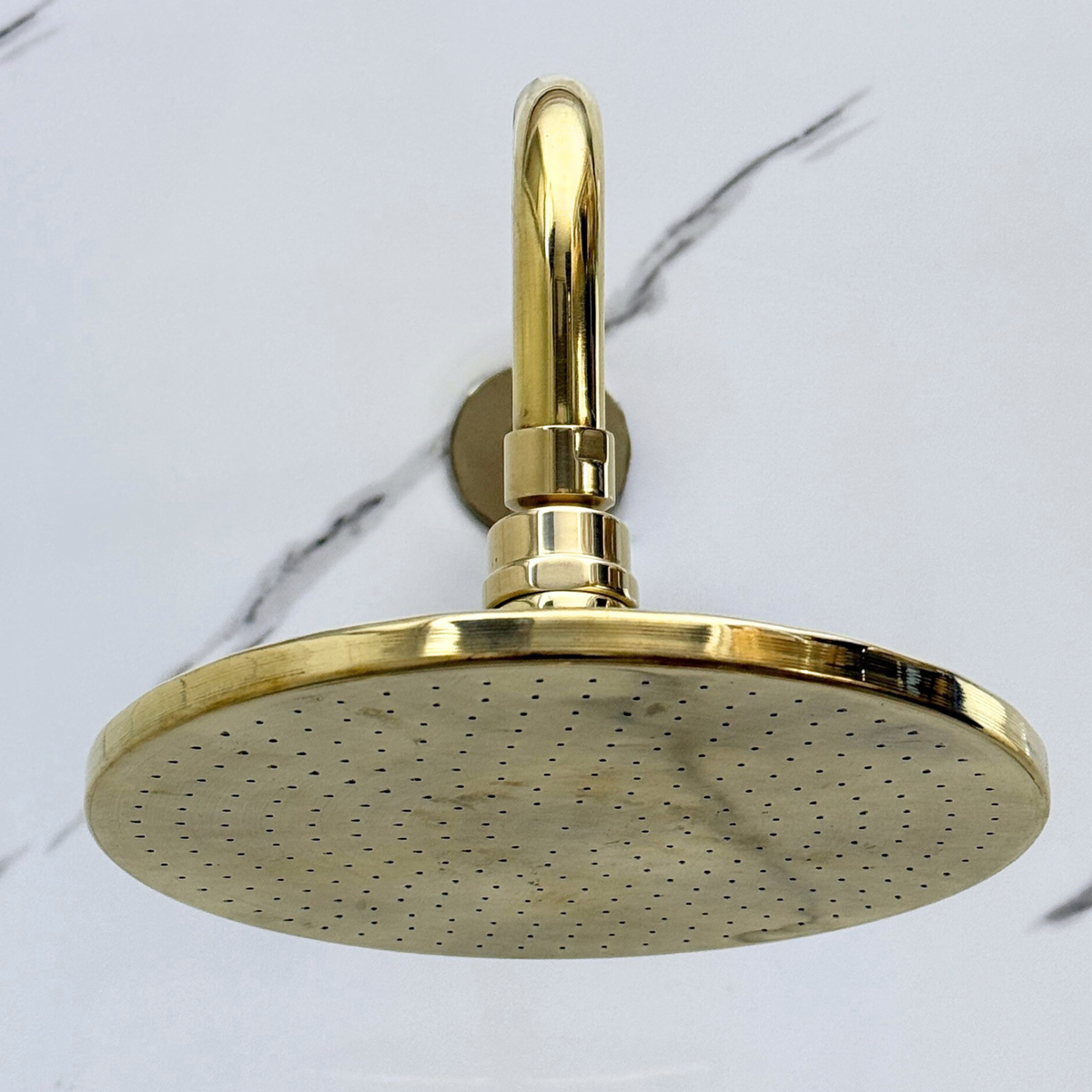 Unlacquered Brass Adjustable Flat Round Rain Shower System with Handheld — Straight arm (UBCSS-011) — detail view 6