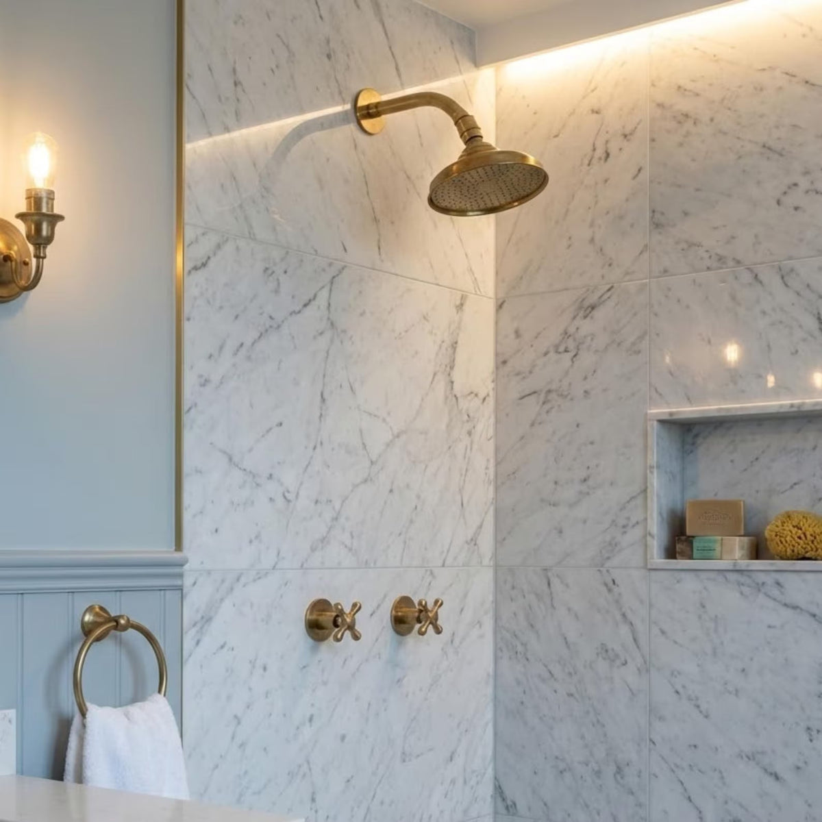Unlacquered Brass Adjustable Round Rain Shower System — Short arm (UBCSS-009) — shower system overview