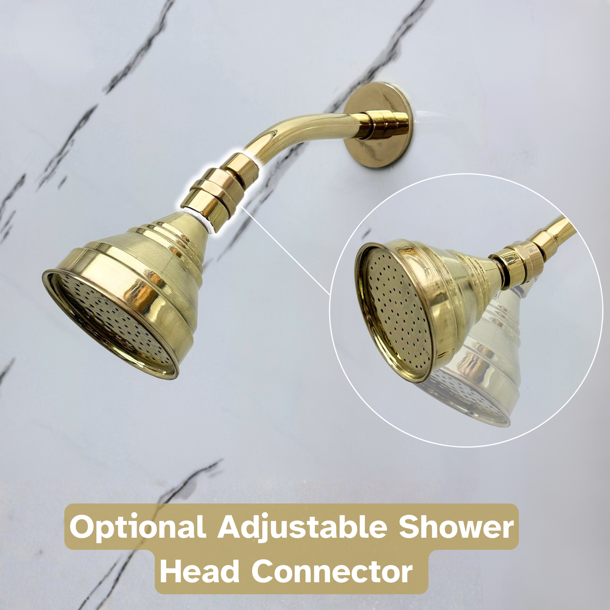 Unlacquered Brass Adjustable Round Rain Shower System with Handheld — Short arm (UBCSS-010) — detail view 7