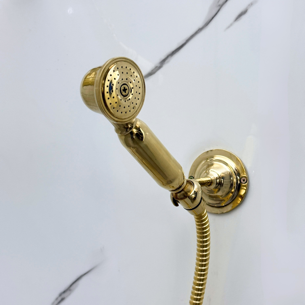 Unlacquered Brass Adjustable Round Rain Shower System with Handheld — Short arm (UBCSS-010) — detail view 10