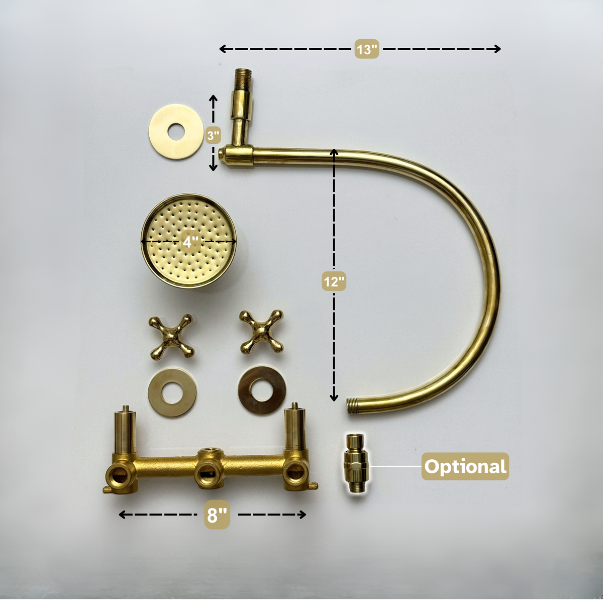 Unlacquered Brass Adjustable Round Rain Shower System — Arcuate arm (UBCSS-002) — detail view 13