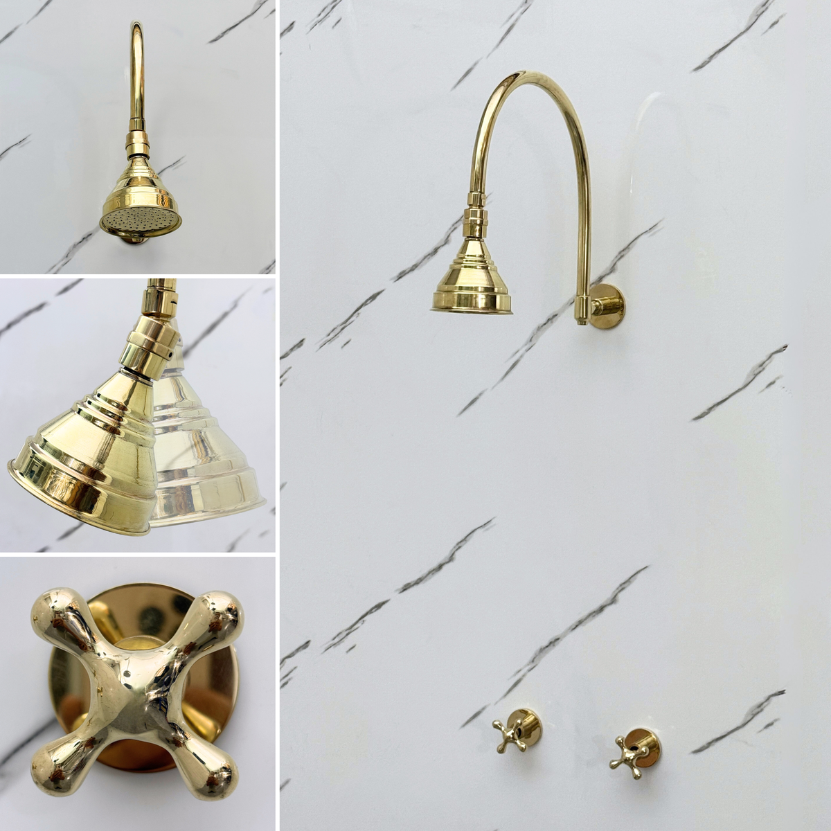 Unlacquered Brass Adjustable Round Rain Shower System — Arcuate arm (UBCSS-002) — detail view 3