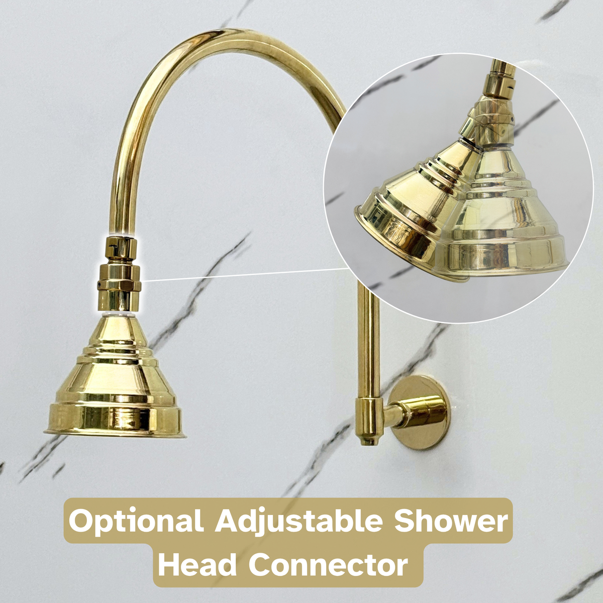 Unlacquered Brass Adjustable Round Rain Shower System — Arcuate arm (UBCSS-002) — detail view 10