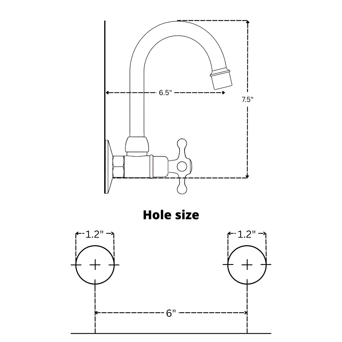 6.5" Gooseneck unlacquered brass wall faucet, 6" spread with cross handles – alternate view 9