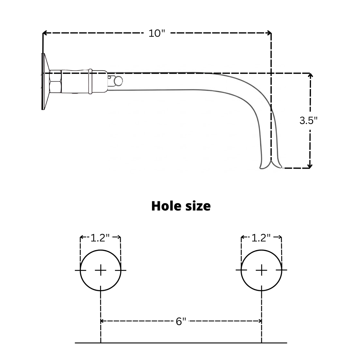 10" Curved unlacquered brass wall faucet, 3.5" drop with lever handles – alternate view 11