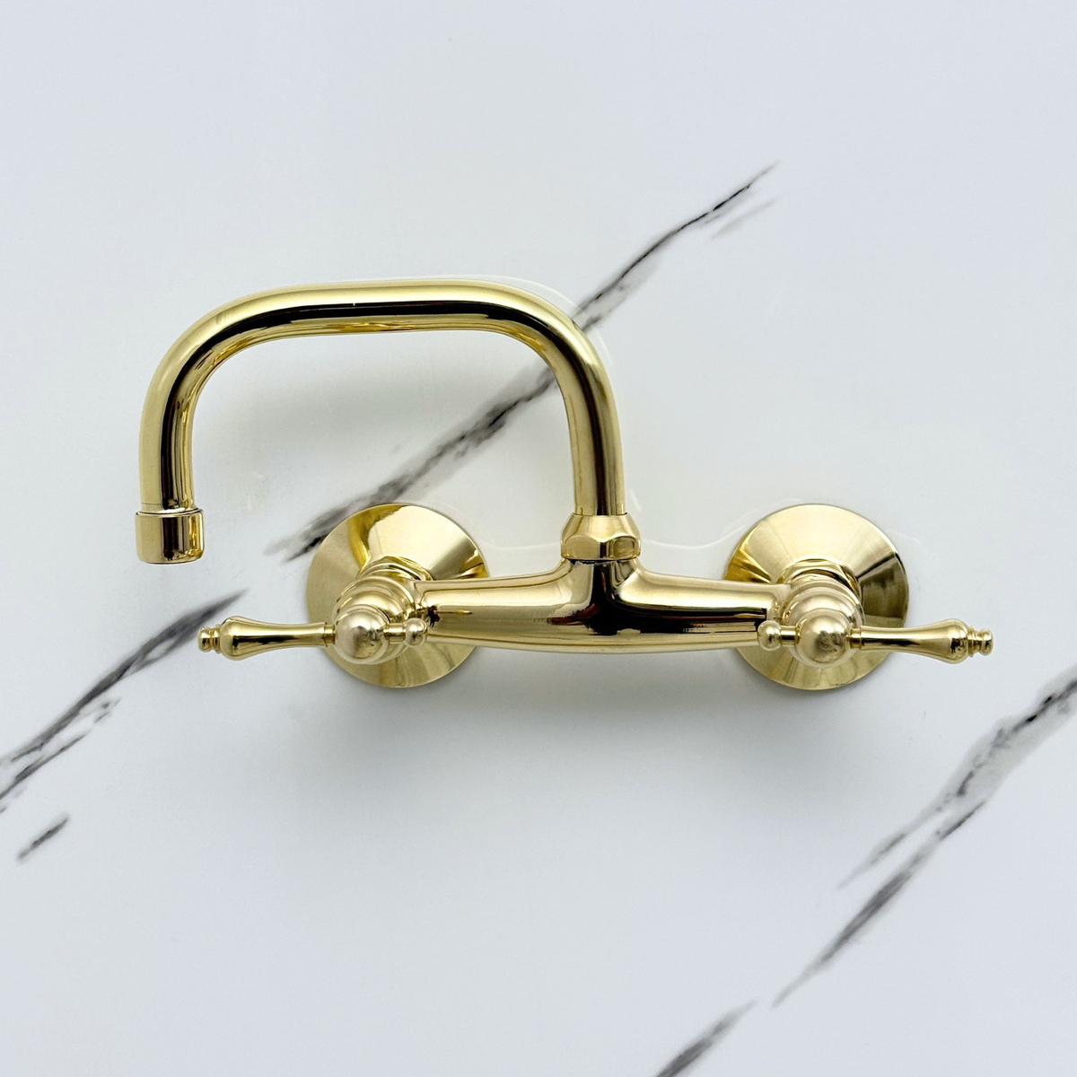 7.5" Swivel unlacquered brass wall faucet, 6" spread with lever handles – alternate view 8
